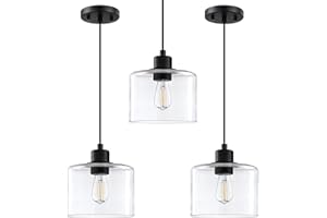 SEENMING HOUSE 3 Pack 1 Light Modern Kitchen Island Pendant Light 7.3 Inch Clear Glass Black Finish Pendant Lamp,Farmhouse Hanging Light Fixture for Kitchen Island Dining Room Bedside