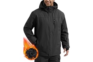FREE SOLDIER Men's Waterproof Ski Snow Jacket Fleece Lined Warm Winter Rain Jacket with Hood Fully Taped Seams