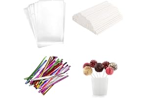 300 Pcs Cake Pop Sticks, 100 Pack Paper Lollipop Sticks, 4 Inch, 100 Pack Parcel Bags, 100 Pack Twist Ties, Cakepop, Lollipop