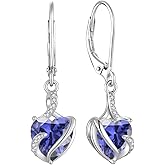 FJ Heart Dangle Drop Earrings 925 Sterling Silver Infinity Leverback Earrings Birthstone Jewelry for Women