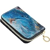 Sletend RFID Credit Card Holder Ocean Mermaid Dolphin Leather With Zipper Card Case Wallet for Women Girls