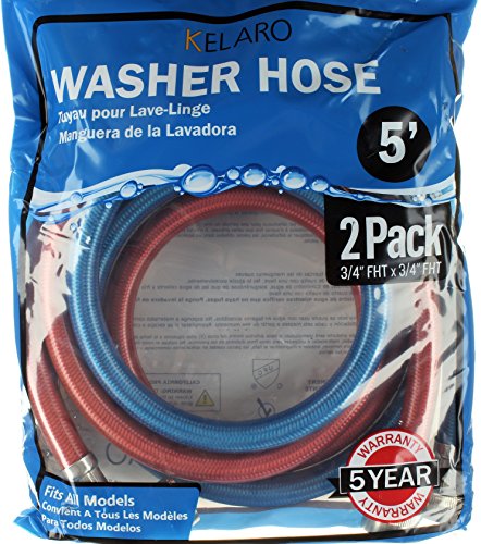 Triple Layer Stainless Steel Washing Machine Hoses with 90 Degree Elbow, 5 Ft Burst Proof (2 Pack) Red and Blue Color Coded Water Connection Supply Lines - Thumbnail 6