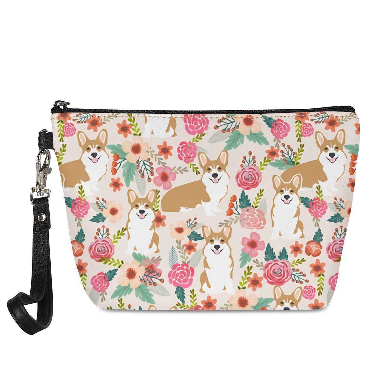 chaqlin Floral Corgi Printed Women Makeup Cosmetic Bag Organizer Pouch for Ladies