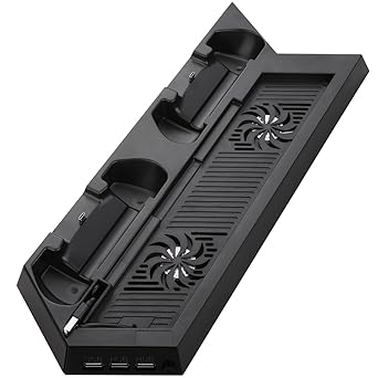 Amir Ps4充電スタンド 冷却ファン付き Ps4多機能縦置きスタンド 2台充電 Ps4コントローラー 置くだけ充電スタンド Usb Hub 3ポート 騒音ファン無し ブラック Amazon De Games