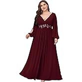 Ever-Pretty Plus Women's Formal Dress Floor Length V Neck Lantern Long Sleeves Applique Plus Size Mother of The Bride Dresses