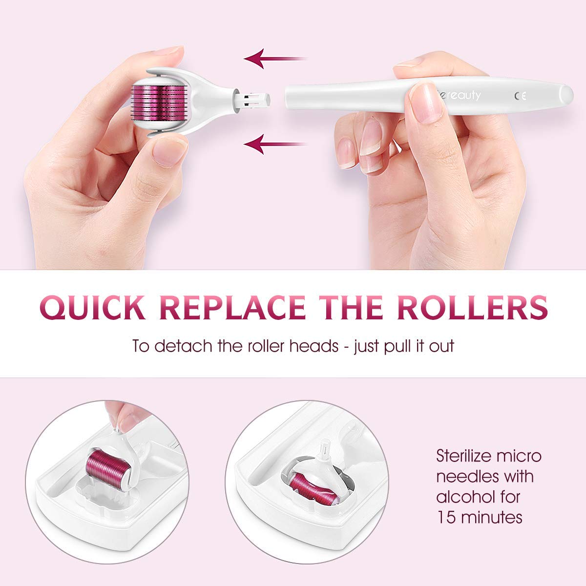 Derma Roller Kit, Beauty Cosmetic Tool for Eyes Face Body, 0.25mm Micro Needles with 3 Replacable Roller Heads, Includes Free Storage Case and Disinfection Tank: Beauty