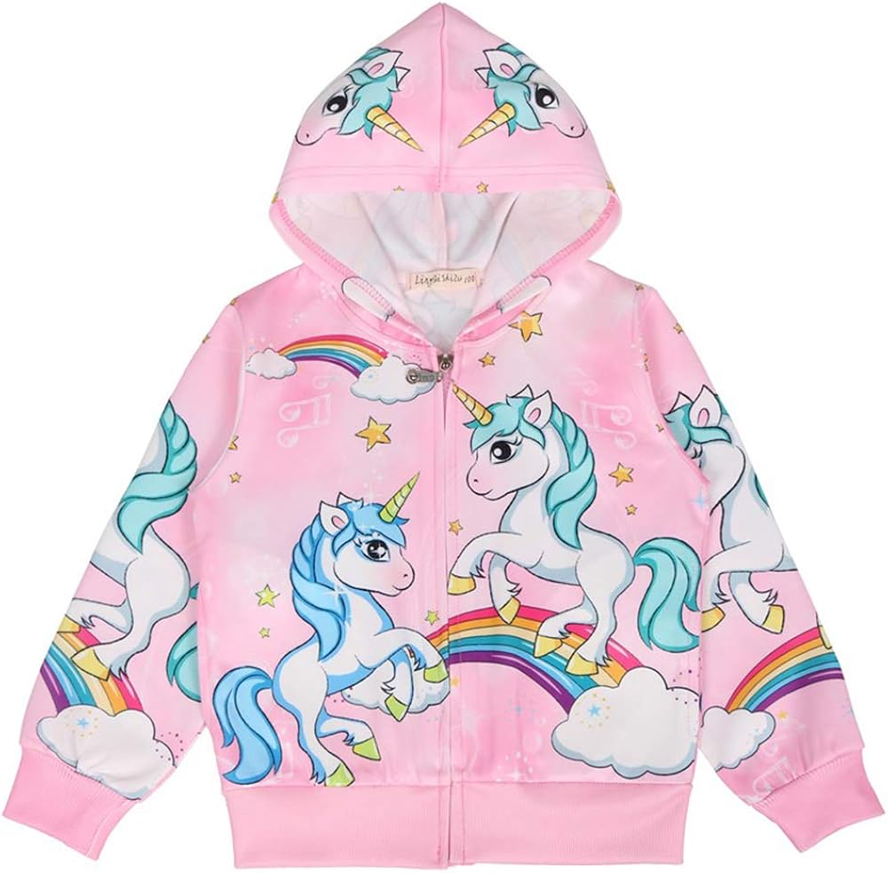 Little Girls Animal Printed Hoodies Autumn Winter Coat Unicorn Jacket