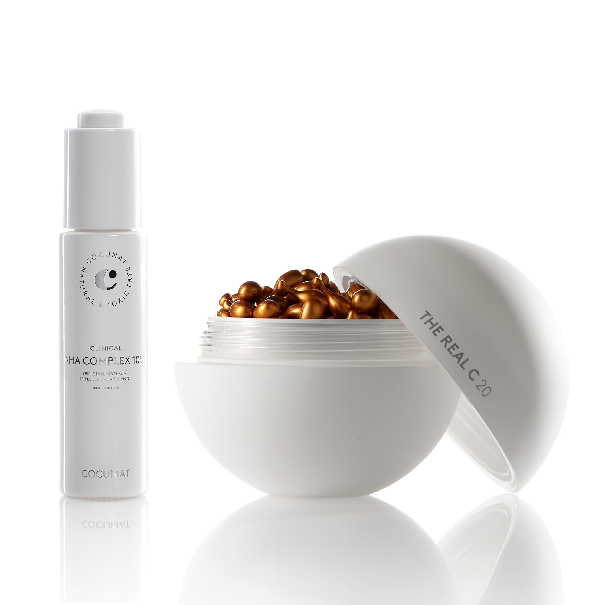 COCUNAT - Serum Package - AHA Exfoliating Peeling Serum + Vitamin C 20% Serum - Treats Signs of Ageing - Brightens and Reduces Spots and Flaccidity