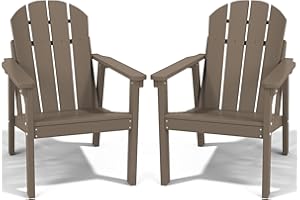 FOLAWO Adirondack Chair Set of 2, All Weather HDPE Fire Pit Chairs, Oversized Plastic Adirondack Chair for Outdoor, Balcony, Deck, Backyard, Patio, Garden, Poolside, Lawn Brown