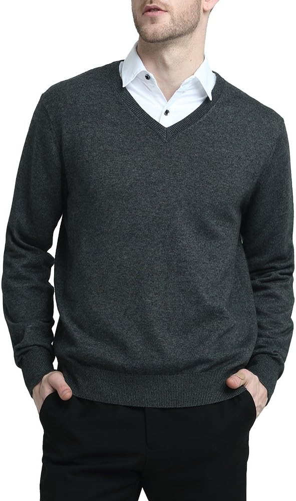 Men's Cashmere Wool Blend Relax Fit V Neck Pullover Sweater