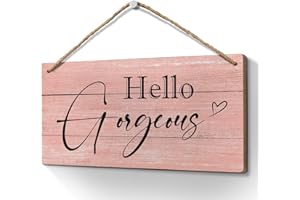 Heuhuww Hello Gorgeous Wall Decor Sign 6x12 Inch Pink Decorative Wood Signs for Home Bathroom Bedroom Dorm Decor,Minimalist Modern Glam Beauty Fashion Artwork