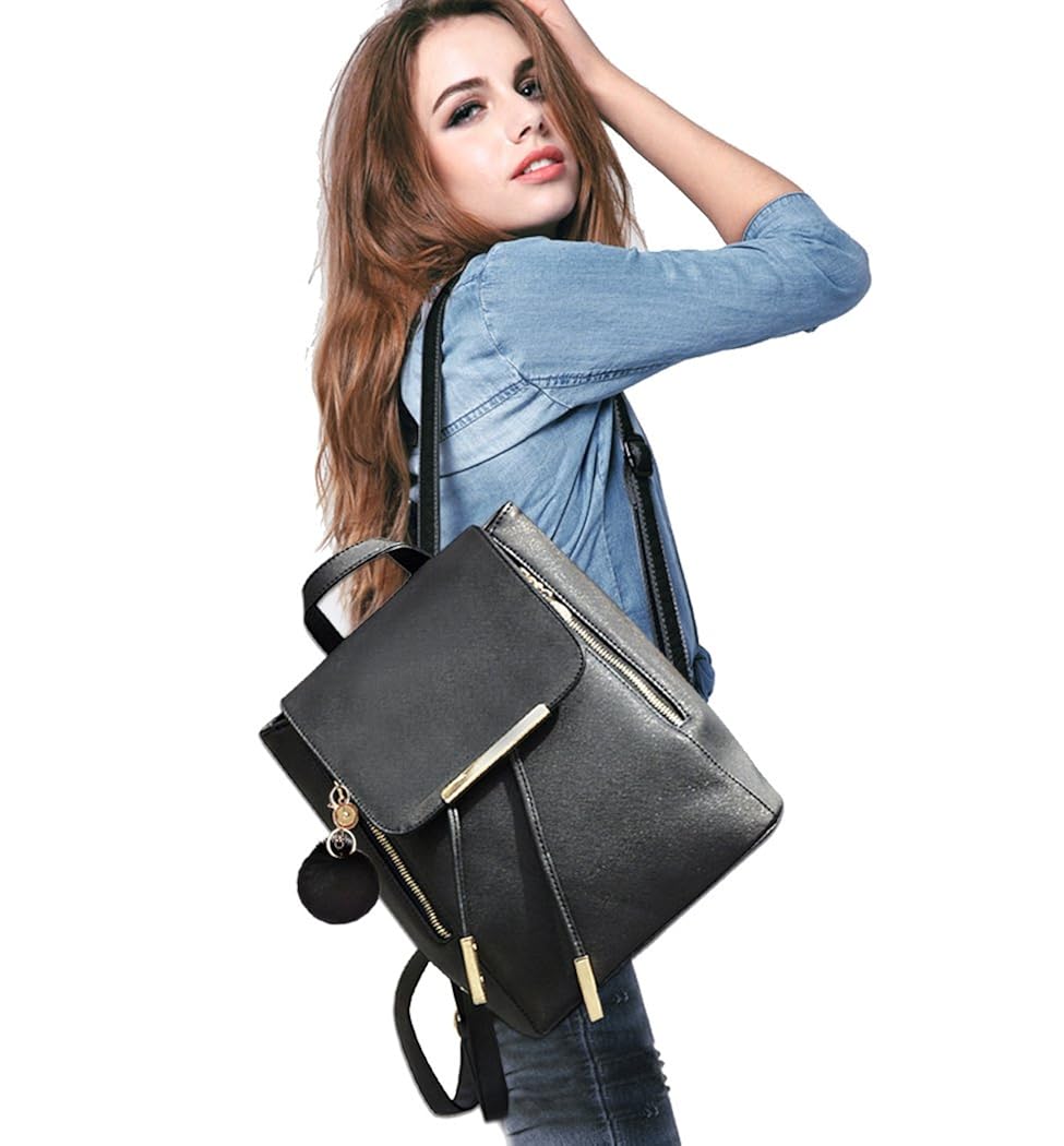 coofit black faux leather backpack