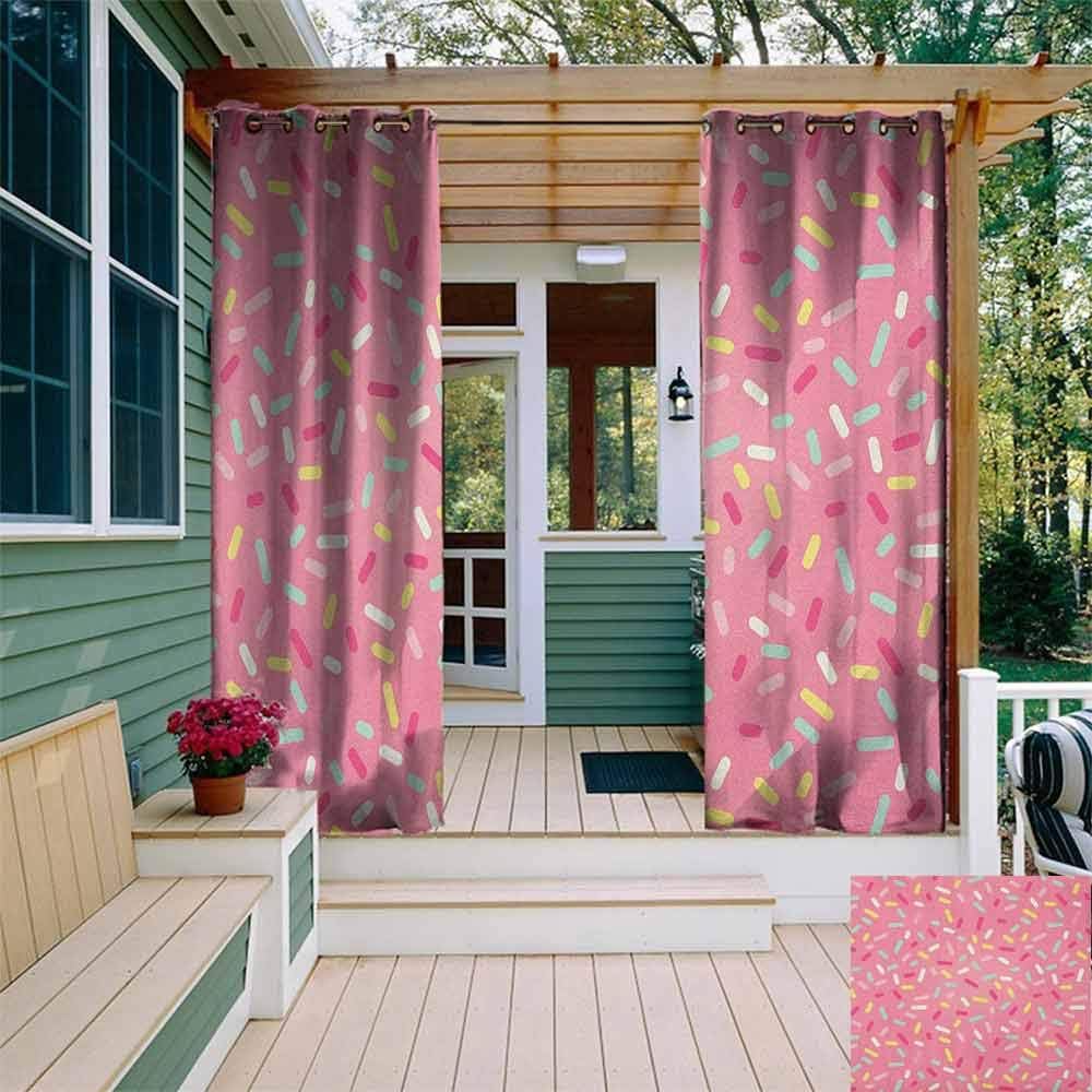 Grommet outdoor Curtains Abstract Pattern of Colorful Donut Sprinkles Sweet Tasty Food Bakery Theme for Porch&Beach&Patio W96x72L Multicolor