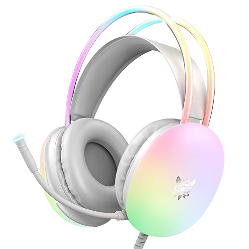 PC Gaming Headset with Microphone, Wired RGB Rainbow Gaming