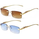 SDINM Rimless Sunglasses for Men Women Fashion Small Narrow Rectangle Sun Glasses Shades 90s Eyewear