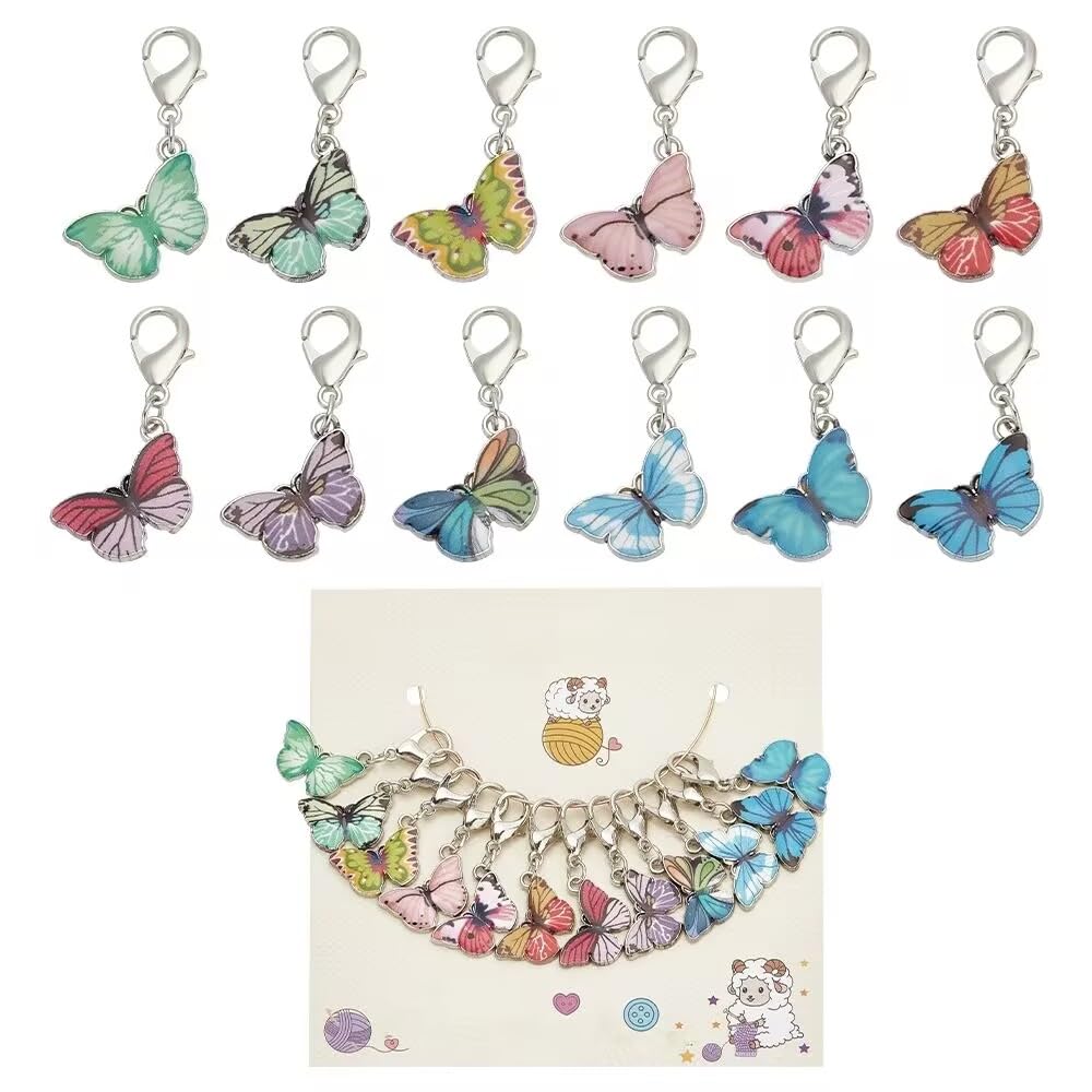 PLIGREAT 12 Pcs Colorful Butterfly Stitch Markers Knitting Locking Marker for Grandma Woman Weaving Sewing Quilting DIY Gifts Jewelry Making Accessories Crochet Markers with Lobster Claw Clasp
