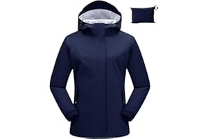 BGOWATU Women's Rain Jacket Waterproof Lightweight Hood Raincoat Packable Outdoor Cycling Windbreaker