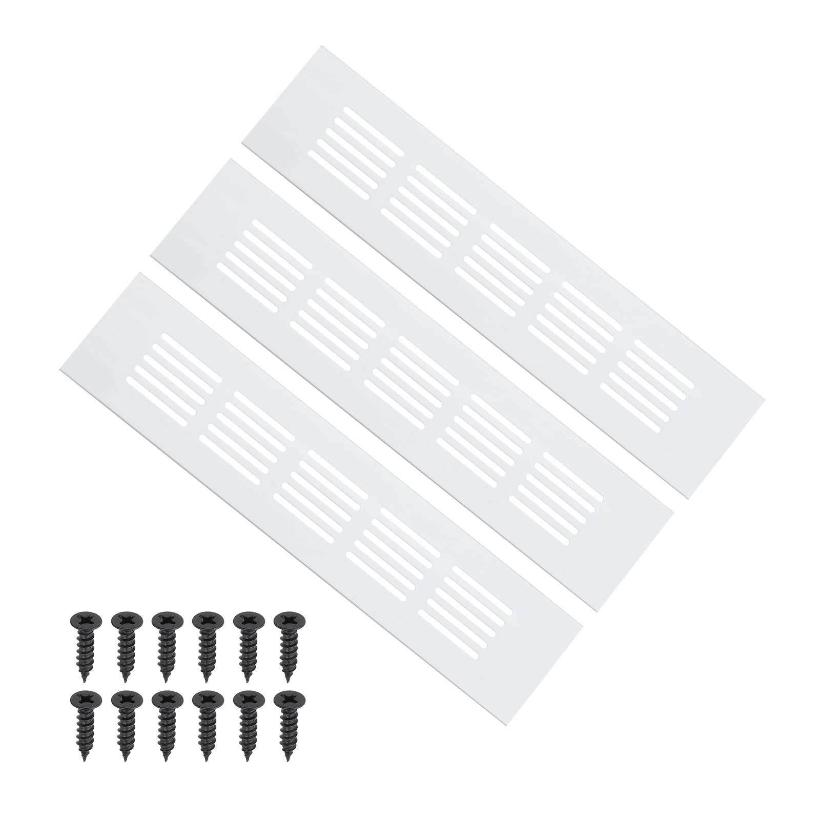 PATIKIL 9 x 2 Inch Door Air Vent Cover, 3 Pcs Heavy Duty Aluminum Grille Ventilation Cover Louvered with Mounting Screws for Cabinet Wardrobe Door, Silver