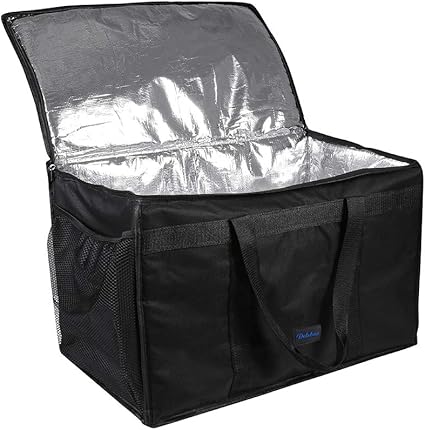 Delebao Sac Isotherme Extra Large Sac Repas Lunch Bag Sac A Dejeuner Sac A Congelation Isole Sac De Panier Pliable Cabas De Courses Noir Maille Laterale 79 Litre Amazon Fr Jardin