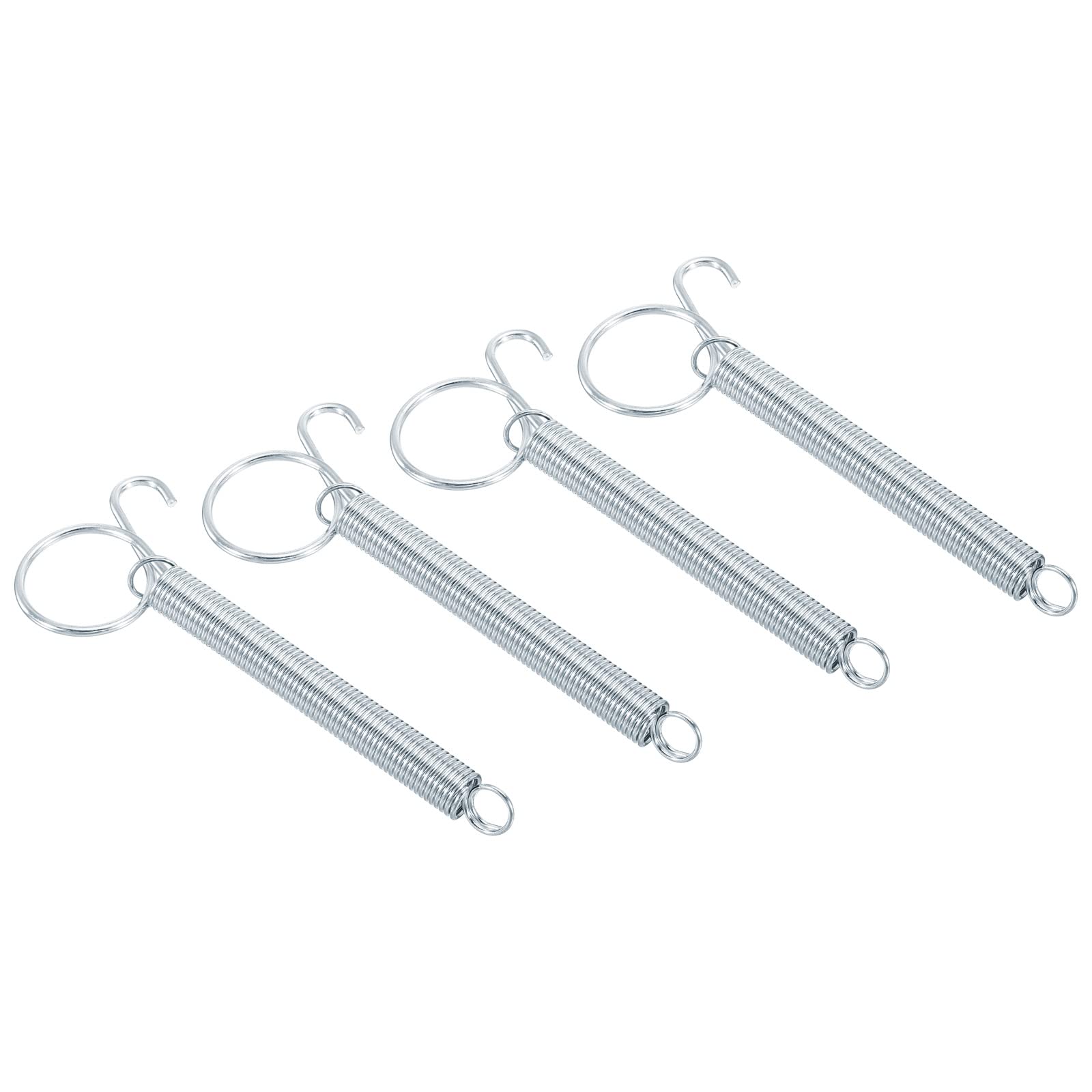 PATIKIL 4.5" Spring Cage Door Hooks, 4Pcs Stainless Steel Finger Ring Elastic Spring Wire Latch Hook for Locking and Fixing Pet Cage, Silver