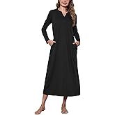 Marvmys Womens Cotton Nightgown Long Sleeve Button Up Sleep Shirts Full Length Henley Nightshirts V Neck Sleepwear S-3XL