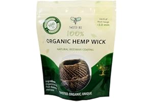 100% Organic Hemp Wick with Natural Beeswax Coating, Twisted Bee (100ft x Thick (~2 mm))
