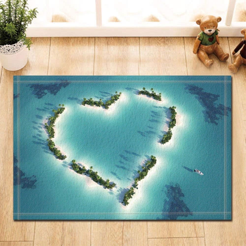 Jszna Valentine's Day Bath Rugs by Jszna， Heart Shape Reef Sea Island Beach Holiday Non-Slip Doormat Floor Entryways Indoor Front Door Mat Kids Bath Mat 15.7x23.6in Bathroom Accessories