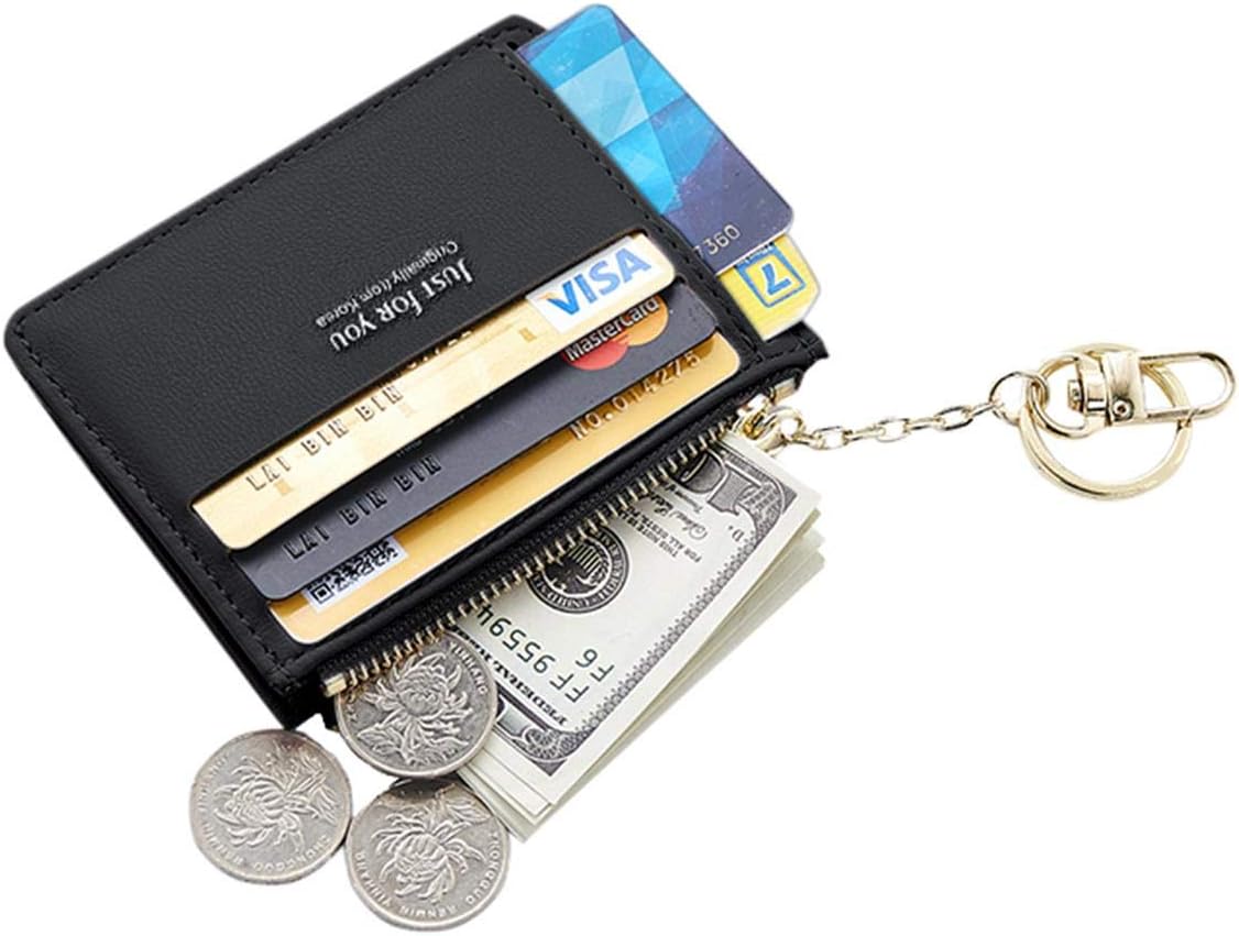 Small Wallets for Women, Slim Pocket Wallet Lady Mini Purse Leather Card Case Short Wallet with Keychain (A-Black)