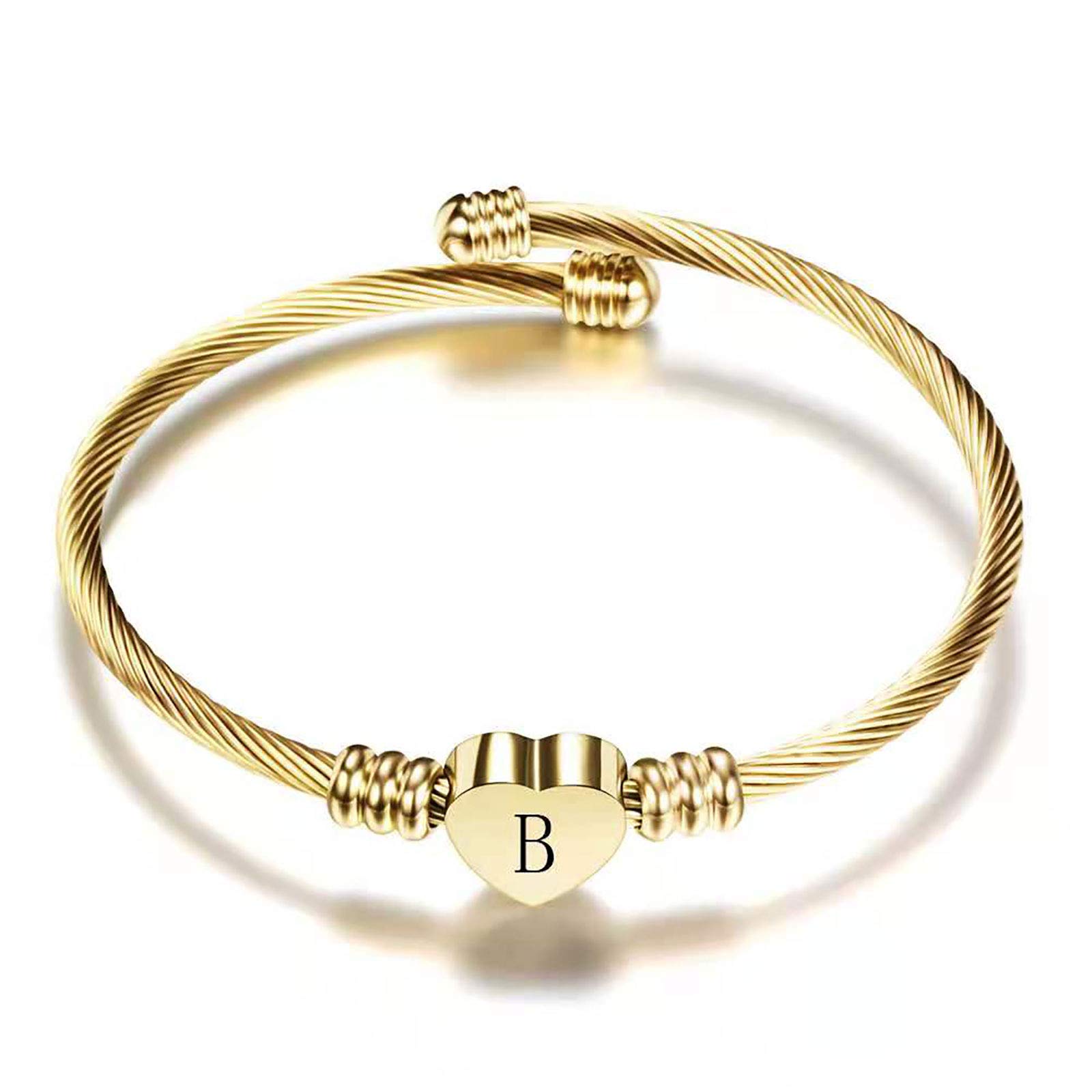 KunBead Jewelry Women Girls Auntie Initial Letter B Cuff Bracelet Gold Alphabet Heart Bangle Bracelets Gift for Birthday