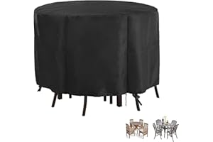 POMER Patio Furniture Set Cover, Round Bar Height Table and Chair Cover 90inch Waterproof Outdoor Tall High Table Cover for Round Furniture Set - 90" D x 43" H