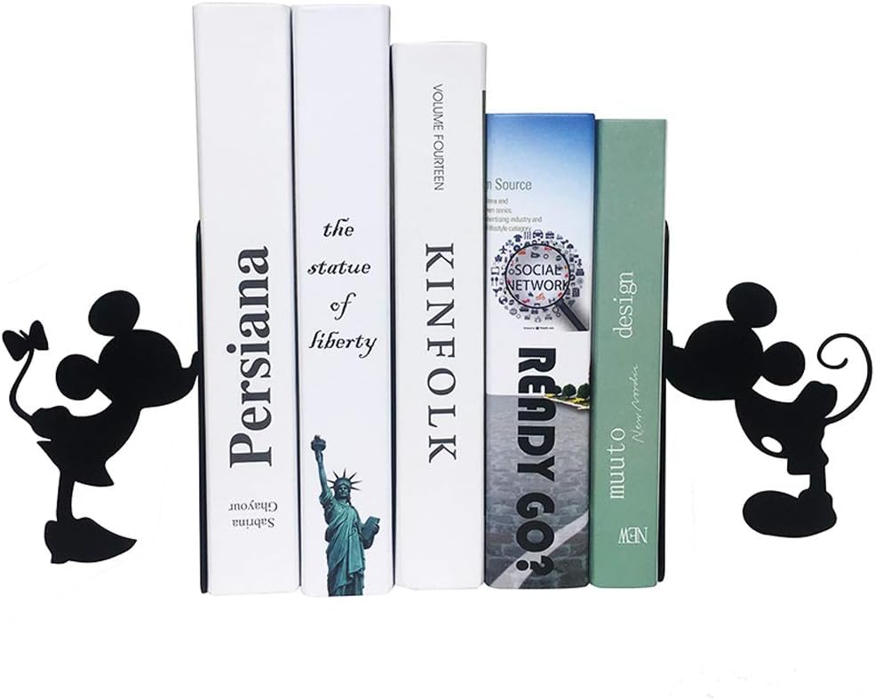 YOURNELO Cartoon Mickey Mouse Ironwork Nonskid Bookends for Children (Black)