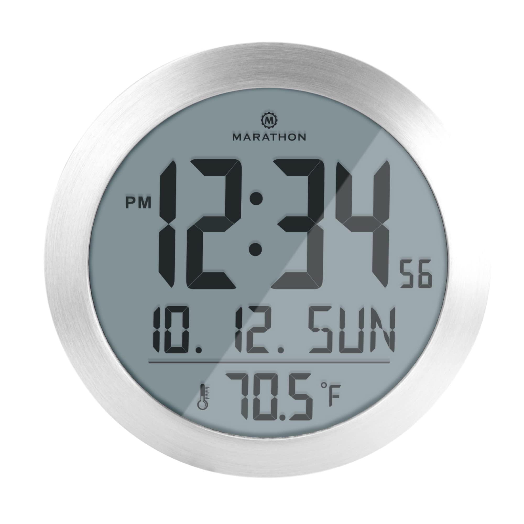 Marathon Round Digital Wall or Desk Clock | Easy-to-Read Large Display, Date & Indoor Temperature | Ideal for Home