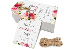 AUKOLASS 50pcs Happy Mother's Day Gift Tags, Hanging Floral Design Thank You for Celebrating with Us Tags for Mother' Day Party
