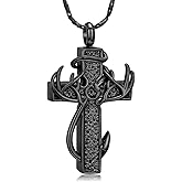 Imrsanl Cross Urn Necklace for Ashes for Women Men Fish Hook Cremation Jewelry Deer Antler Memorial Pendant Human Ashes Holder Keepsake Gifts
