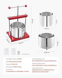 VEVOR 1.6 Gal/6L Fruit Wine Press, 2 Stainless
