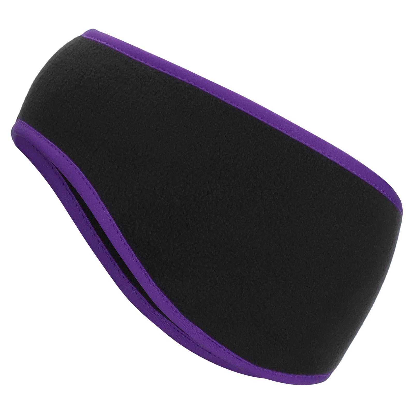PATIKIL Ear Warmer Headband, Polar Fleece Ear Warmer Winter Stretchy Running Sweatband Outdoor Essential for Running Jogging Walking Skiing, Black with Dark Purple