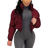 Angsuttc Puffer Jacket Womens Cropped Zip Up Padding Warm Quilted Jackets Winter Coats