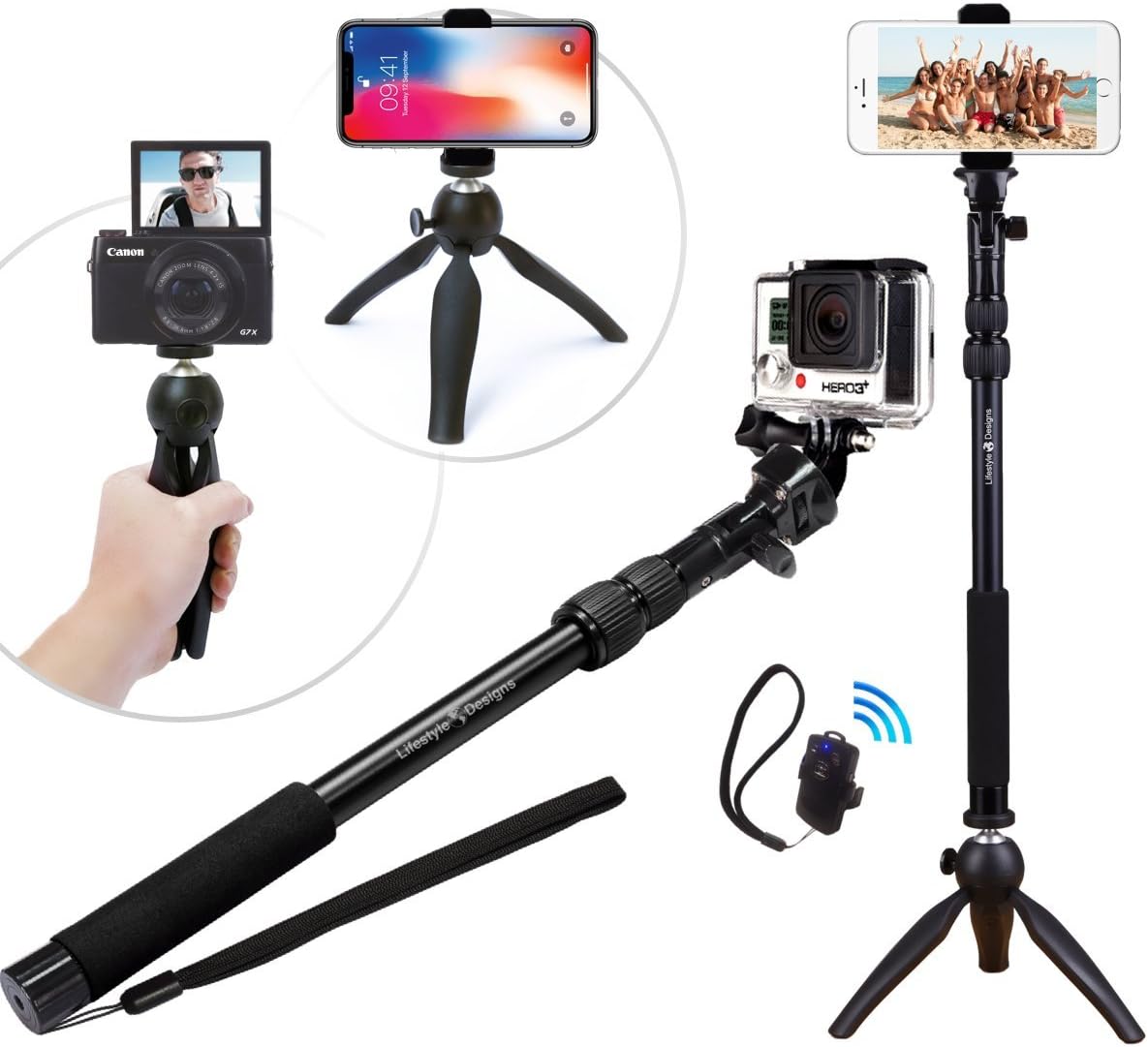 NEW HD RUGGED Selfie Stick & Tripod 3-in-1 Universal Kit for New iPhone X 8 7 6 6S Plus, GoPro Hero, Samsung S8 or Camera | Bluetooth Remote Included | Best Portable Stand