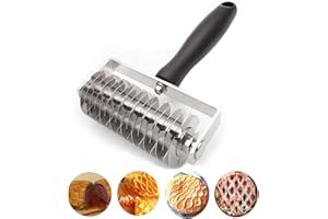 Pastry Lattice Roller Cutter - AMPSEVEN Stainless Steel Dough Lattice for Pie Pizza Bread, Beef Wellington, Professional Past