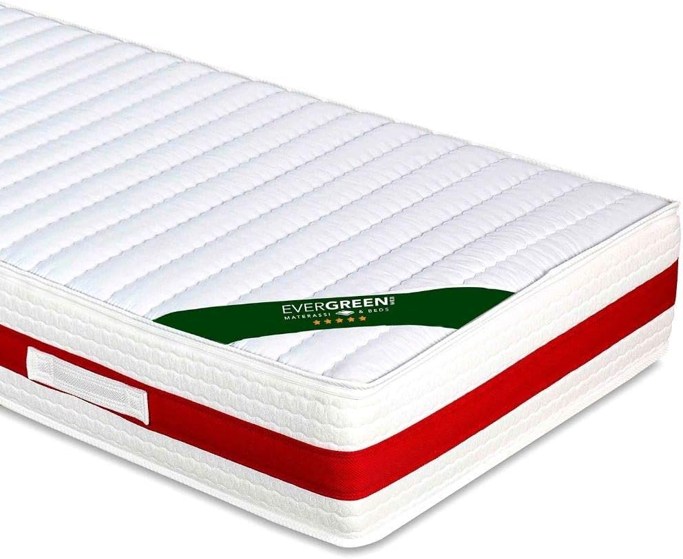 EVERGREENWEB – Single Mattress 80 x 200 cm High 22 cm Orthopaedic Memory Foam and Waterfoam Massage Effect + Memory Foam Pillow, Removable White Lining, Ideal for Bed Bases and Beds
