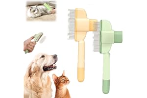 Pet Hair Removal Comb, Self-Cleaning Pet Flea Comb Grooming Brush with Release Button,Cat Dog Brush for Massaging and Cleanin