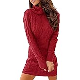 Langwyqu Womens Cable Knit Sweater Dress Sexy Long Sleeve Bodycon Turtleneck Mini Fall Sweaters Dresses