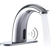 PRIMSOPH Automatic Motion Sensor Hands Free Electronic Infrared Smart Commercial Touchless Bathroom Sink Faucet with Cover Plate Temperature Mixer Battery or Plug-in Powered Chrome