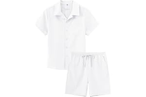 MoFiz Boy's Short 2 Pieces Set Casual Beach Outfits Button Down Shirts Shorts Vacation Texture Sets Kids 6-16 Years