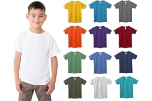 BILLIONHATS 12 Pack Kids Cotton Tshirts Bulk, Wholesale Unisex Children Tees, Lightweight Tshirt Packs for Boys Girls