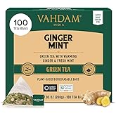 VAHDAM, Ginger Mint Green Tea Bags (100 Count) High Grown Green Tea with Raw Ginger | Medium Caffeine | Non GMO, Gluten Free | Mint Tea Bags | Resealable Ziplock Pouch