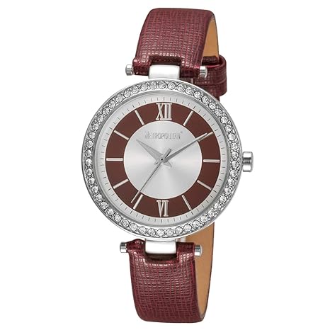 METROPOLITAN Damenuhr - Elite, weinrot/Silber - Made with Crystals from Swarovski