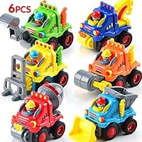 FLY2SKY 6 Pack Toy Trucks for Toddlers 1 2 3 Years Old Toddler Toys for 1 Year Old Boys Push and Go Construction Vehicles Toys Friction Powered Toy Cars Birthday Gifts Christmas Gifts for Boys Kids