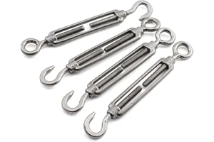 JCBIZ 4pcs M6 Turnbuckle Screw Hook to Eye Strainer Fence CO Open Body Draw-in Bolt 304 Stainless Steel Adjustable Wire Rope Tensioner