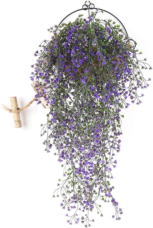 Shiwaki 2Pcs Imitation Admiralty Willow Wall Hanging Rattan Flower Vine Wall Home Garden Wedding Decor Vine (Purple)